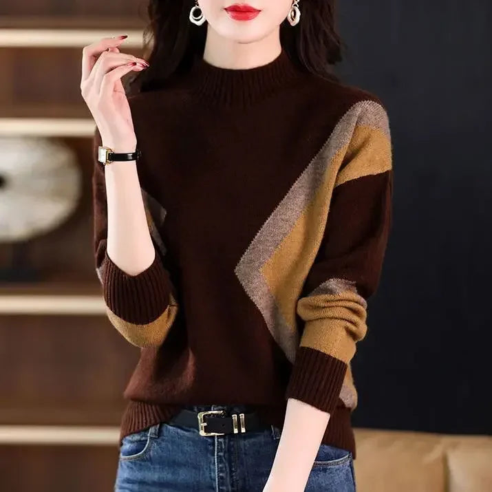 Camel Turtleneck Women's Sweater Brown Knit Tops for Woman Pullovers Gigh Neck Jerseys Tricot Blouse New in Fashion 2024 Sale